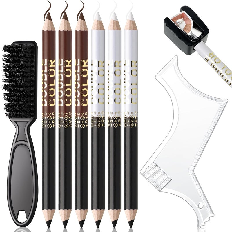 Noerrors Barber Pencil for Lineup Magic Hairline Enhancement Beard Guide Shaping Pencils for Design Razor Trace Black Brown White Barber Chalk Pencils Set with Sharpener Ruler Brush for Men - Image 1